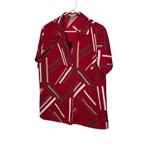Notations‎ Women’s Blouse Medium Button Up Geometric Print Career Retro Granny